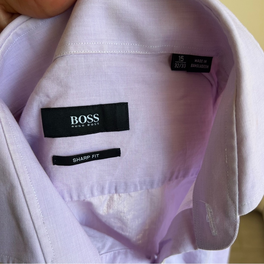 Boss Hugo boss sharp fit lavender long sleeves button down dress shirt size 15 - Picture 10 of 10